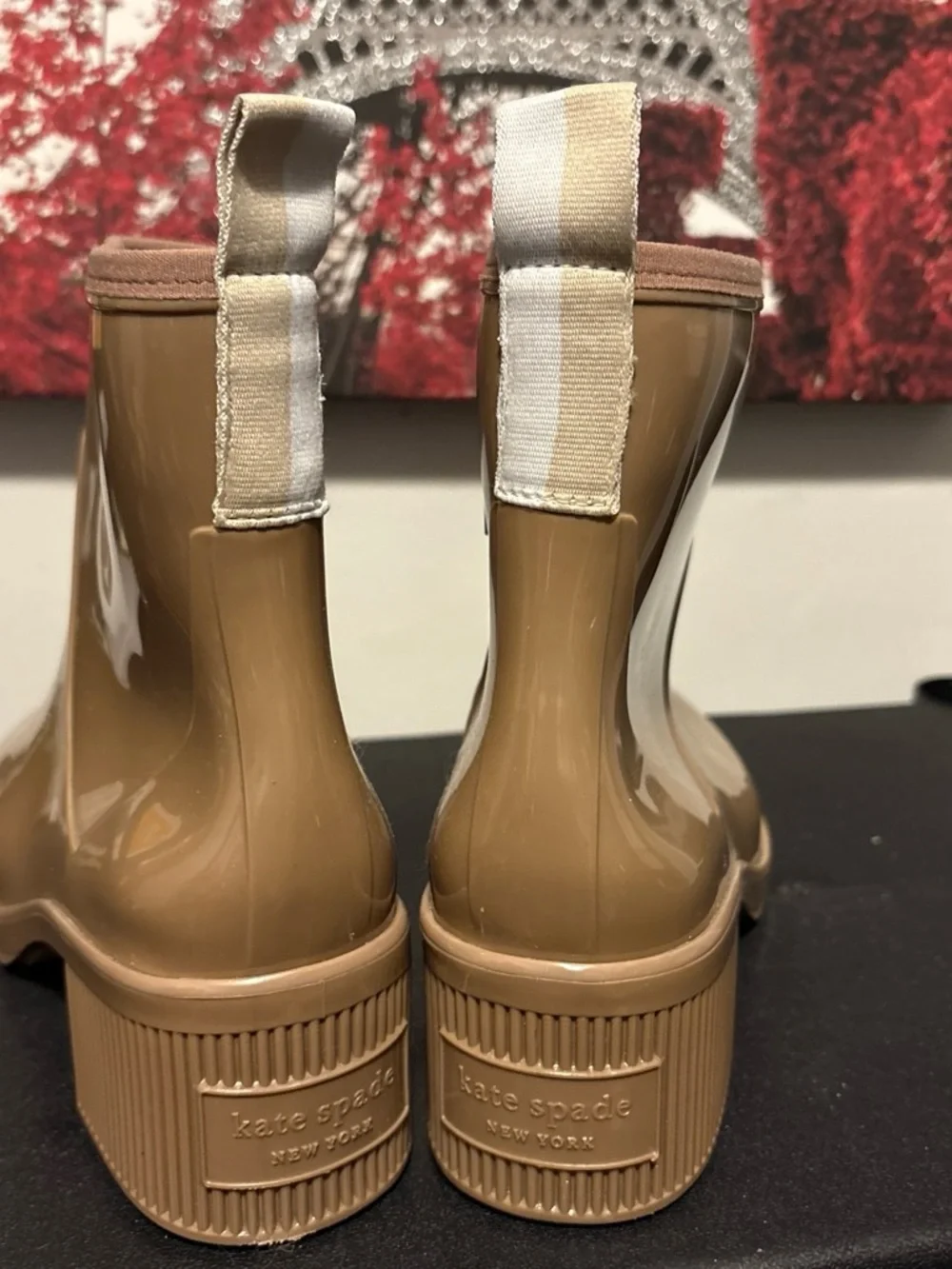Kate Spade Women’s Chunky Heel Ankle Rain Boots in Tan
